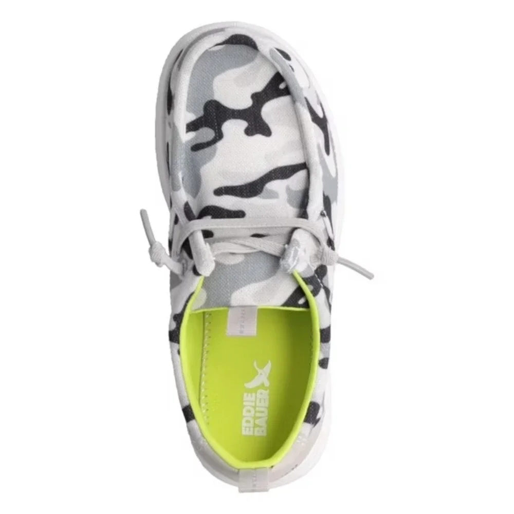 Eddie Bauer Boys Canvas Loafer Size 1 Camo Grey White Slip On Shoes